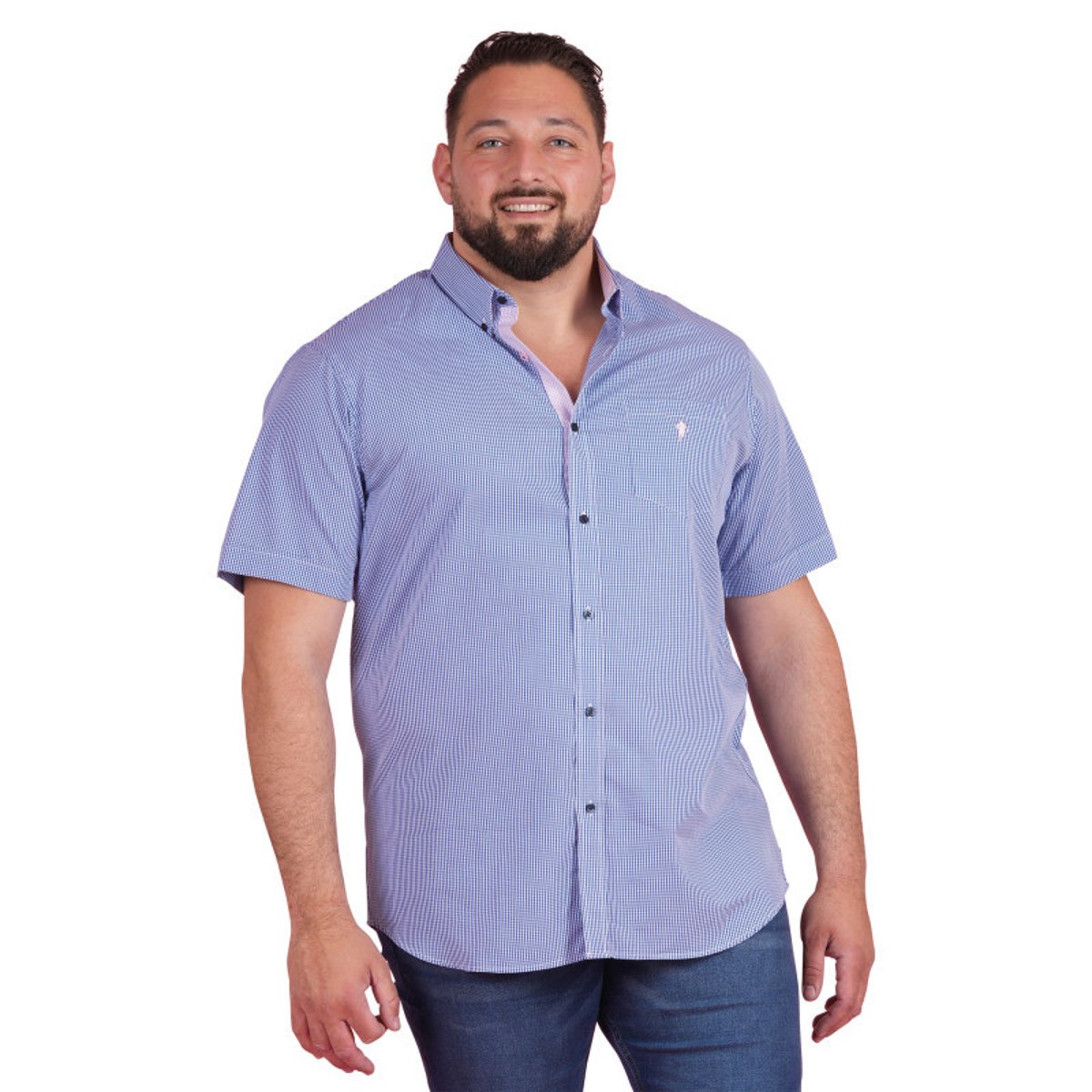 Chemise en coton bleue vichy pourvue d'une coupe droite et d'un col américain bleu, RUCKFIELD