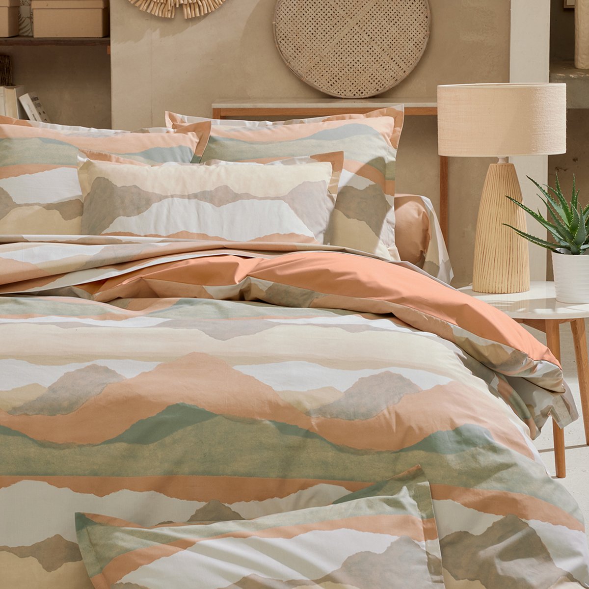Drap percale de coton paysage abstrait beige, TRADILINGE