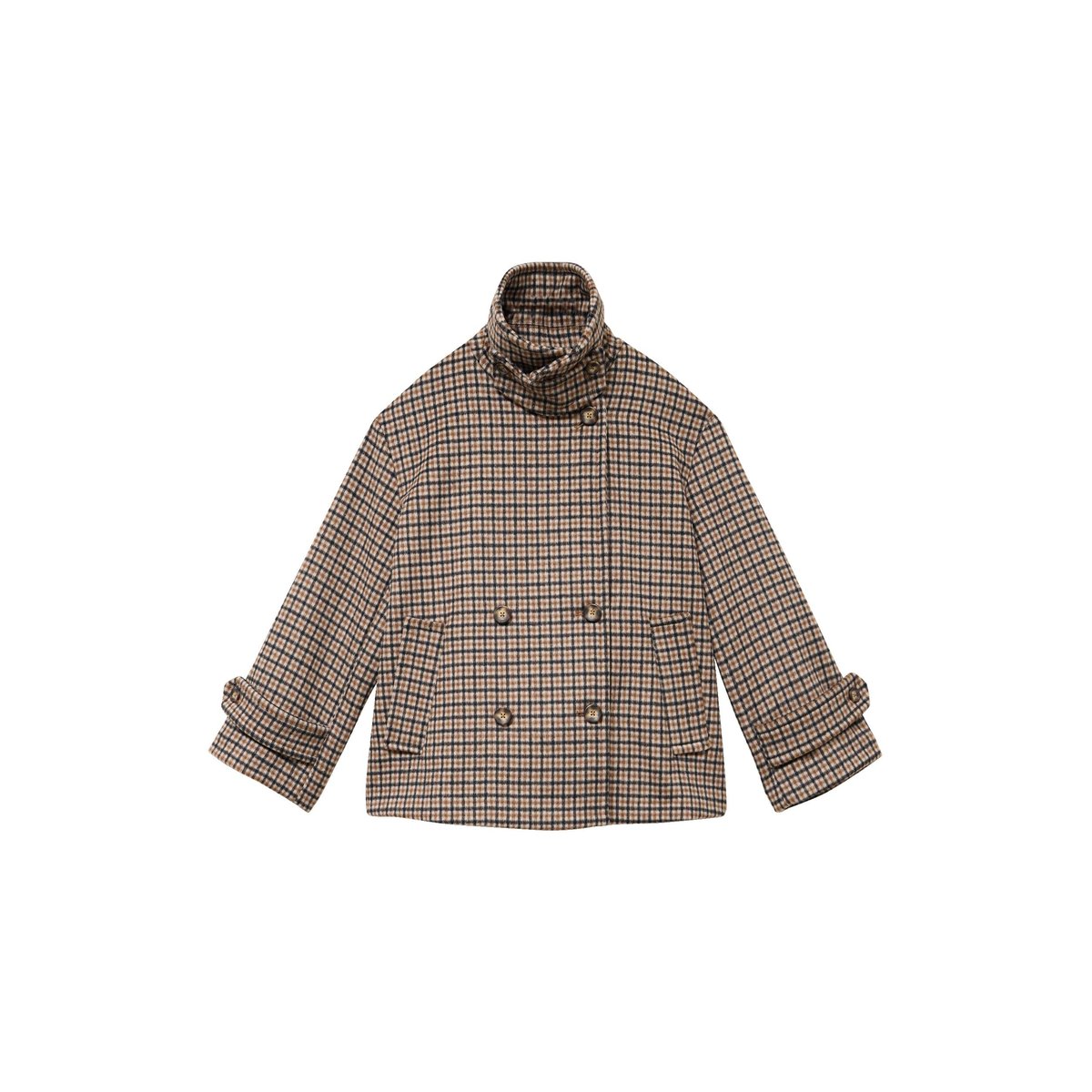 Caban oversize court col tailleur marron, BONOBO