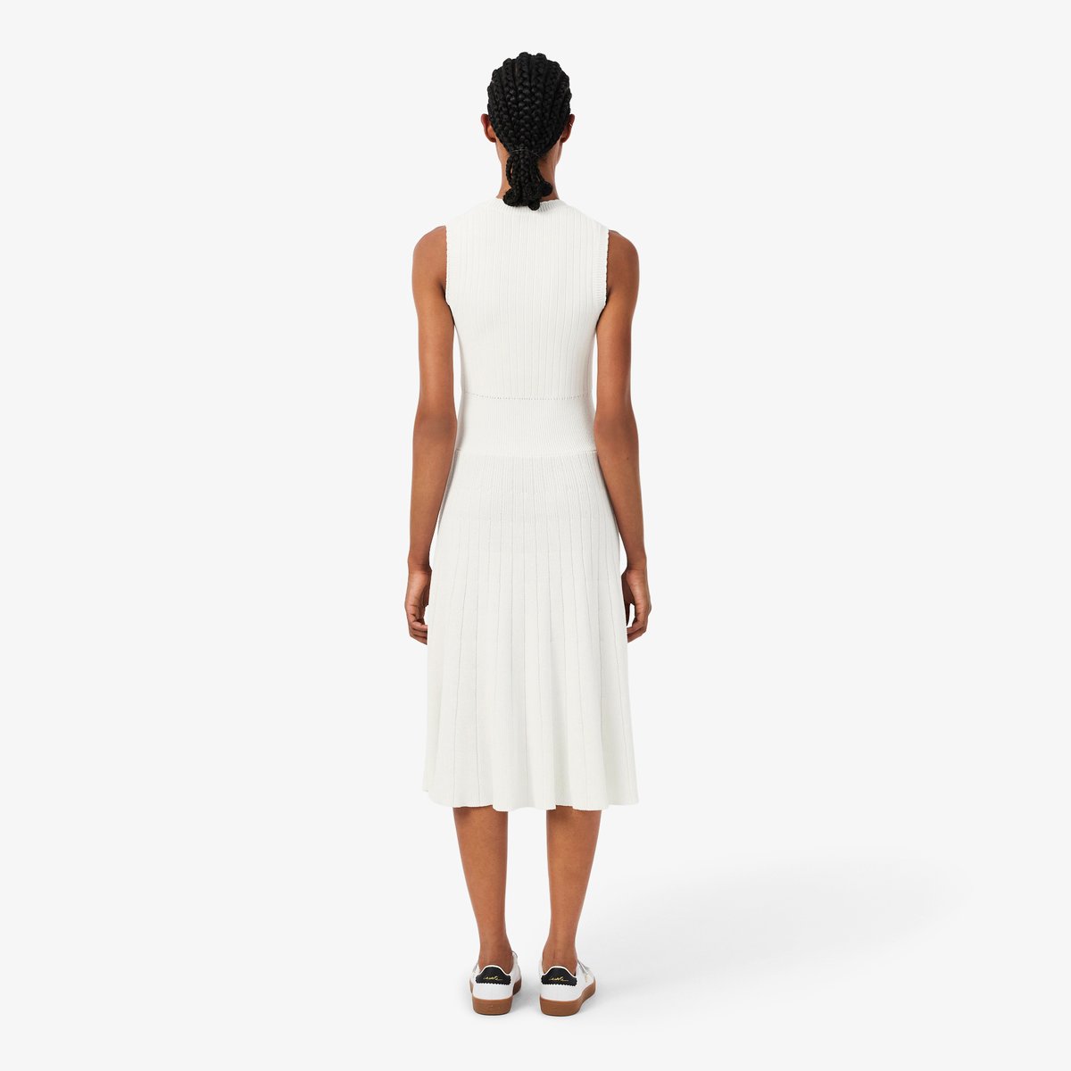 Robe côtelée coton mélangé à plis blanc-70v, LACOSTE