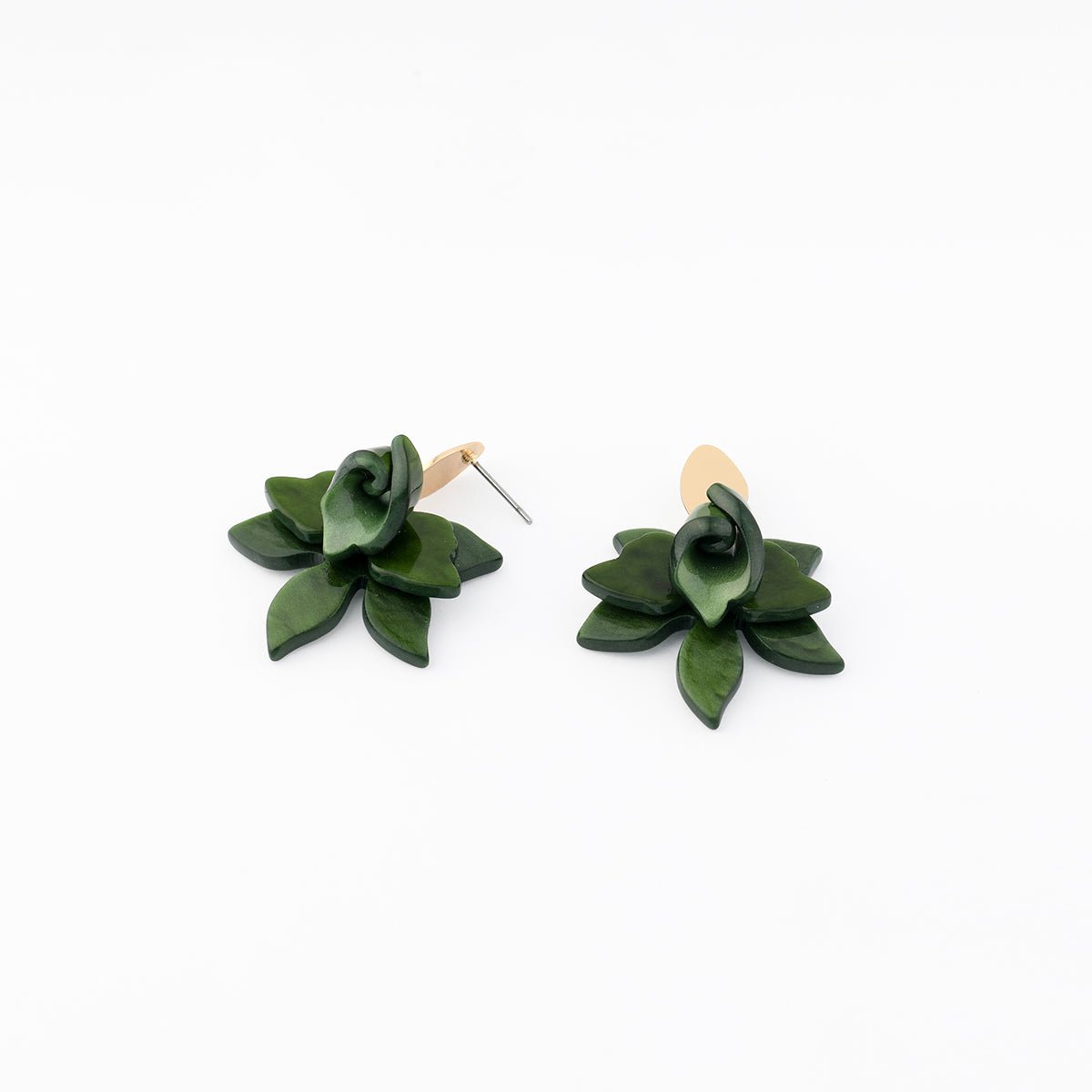 Boucles d'oreilles fleurs en résine verte vert, BALABOOSTE