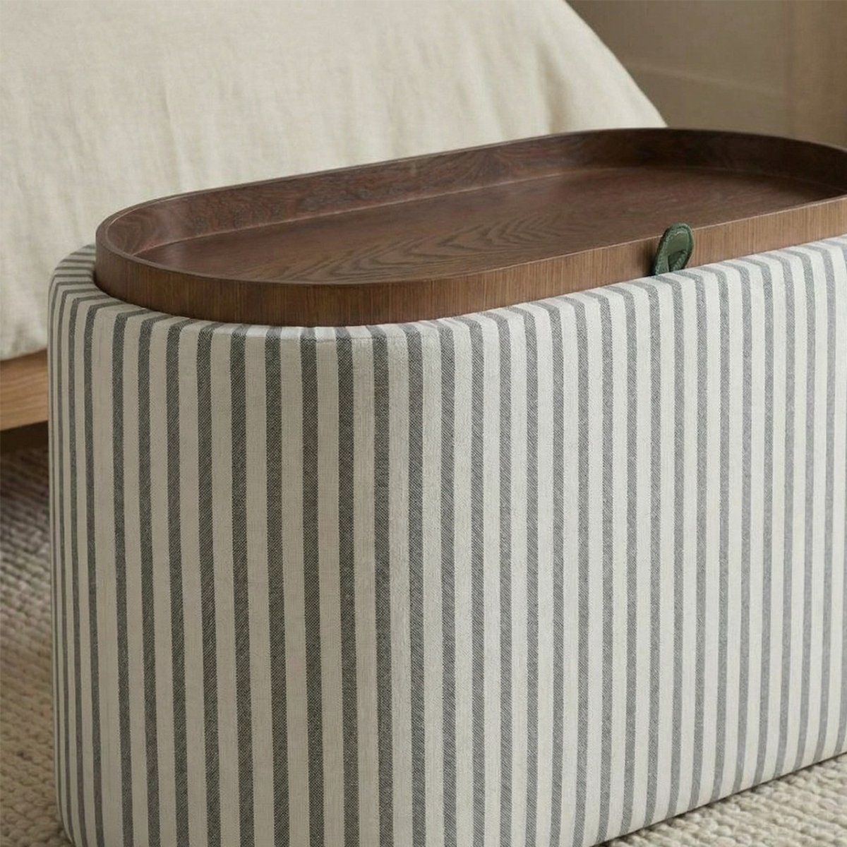 Banc coffre à rayures convertible en table basse L77cm- ZOE vert, DRAWER