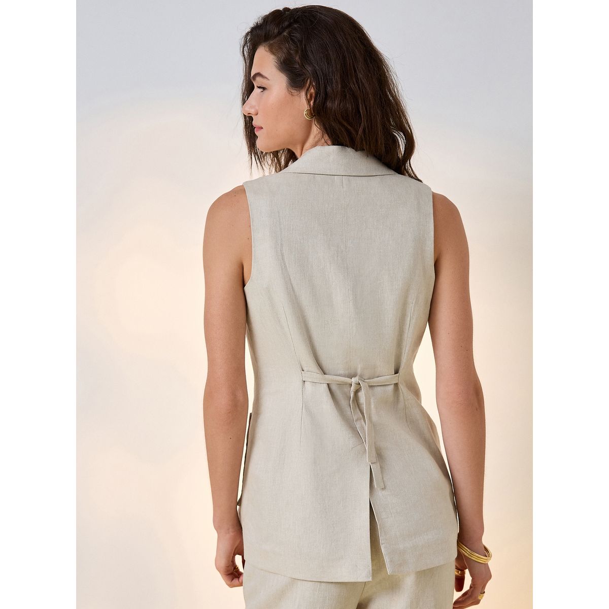 Gilet costume lin majoritaire col beige neutre, NEXT