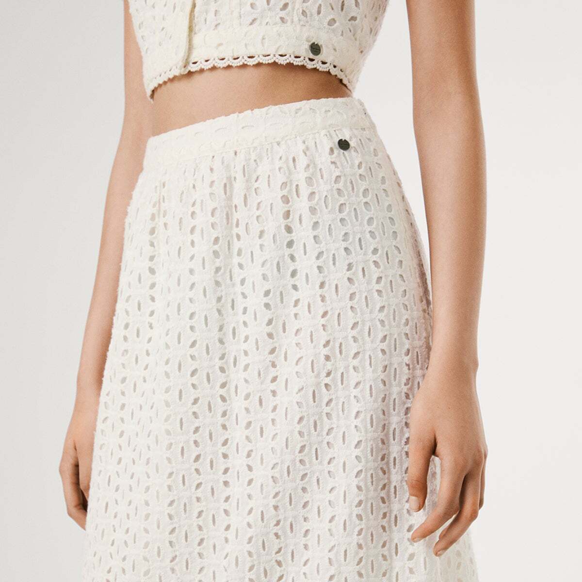 Jupe Midi À Détails Ajourés blanc blanchiment, PEPE JEANS