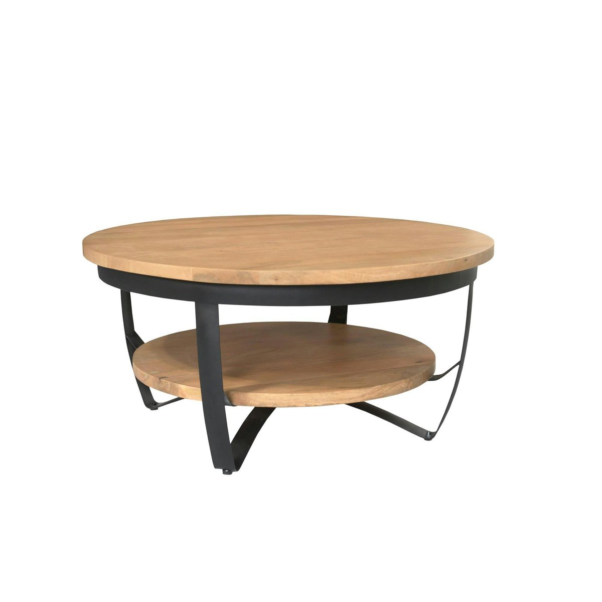 Table basse ronde bois / métal 90 cm OMAHA bois clair, PIER IMPORT