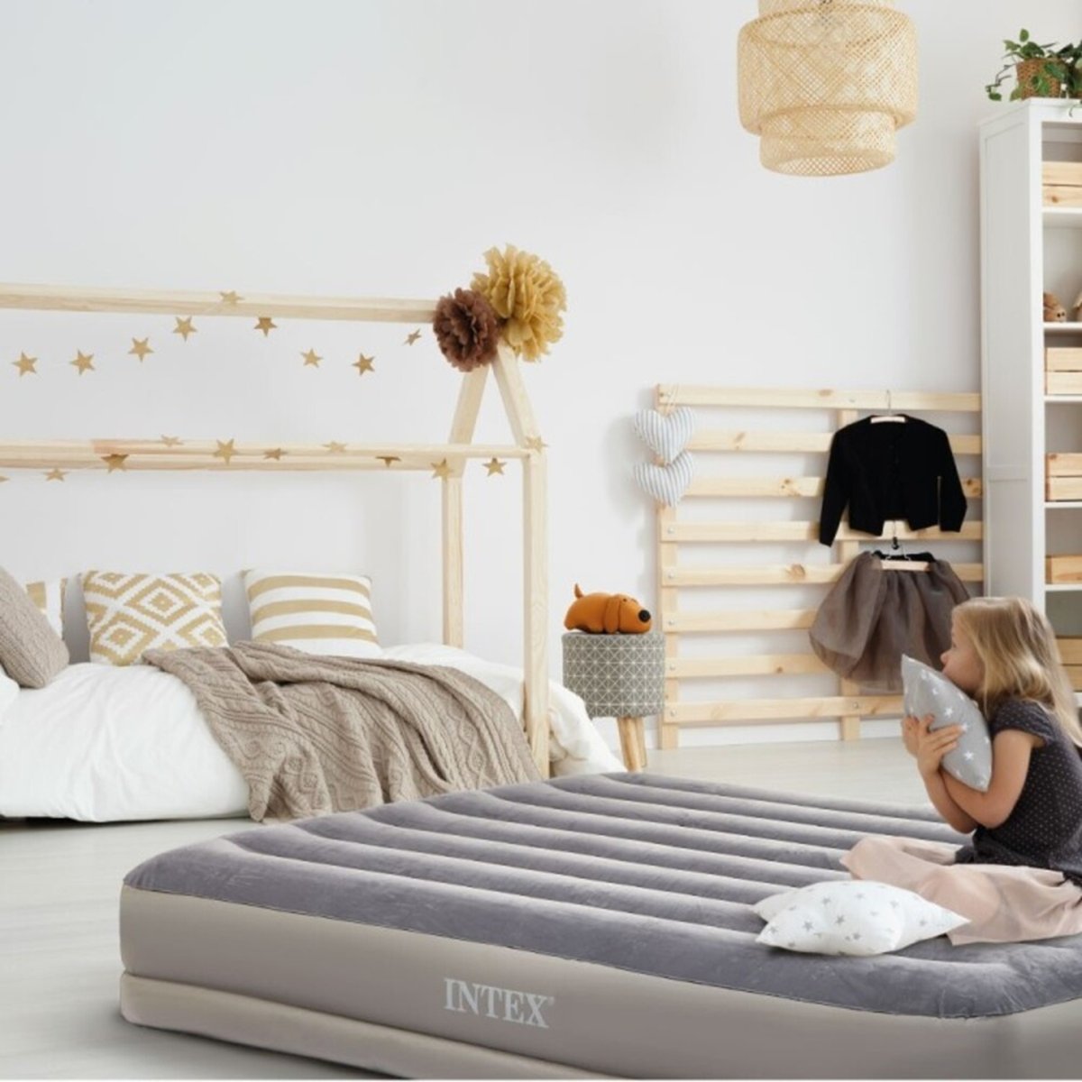 Matelas gonflable Prestige Mid Rise Flex pump 1 personne gris, INTEX