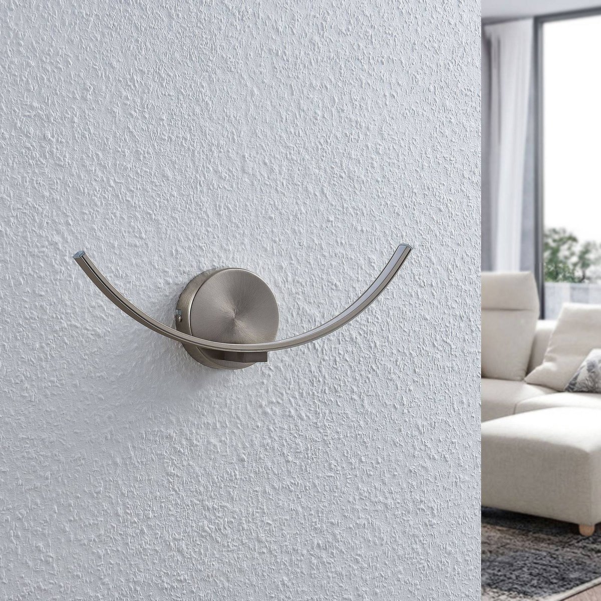 Applique en métal moderneLED, Iven nickel satiné, blanc satiné, LINDBY