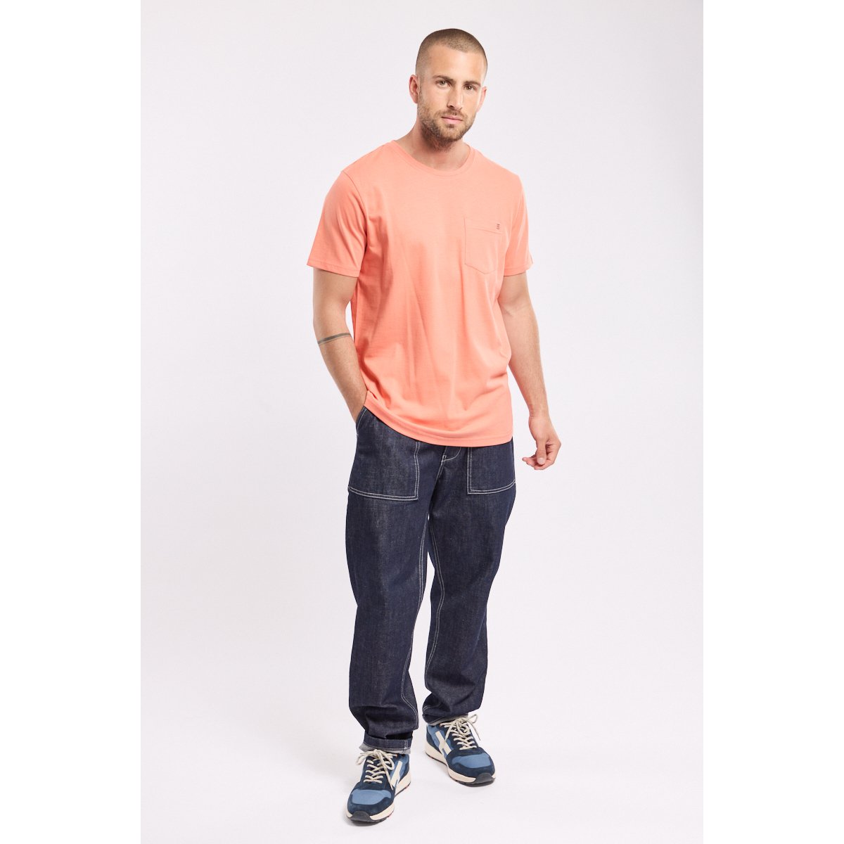 T-shirt avec poche en coton léger coral e24, ARMOR-LUX