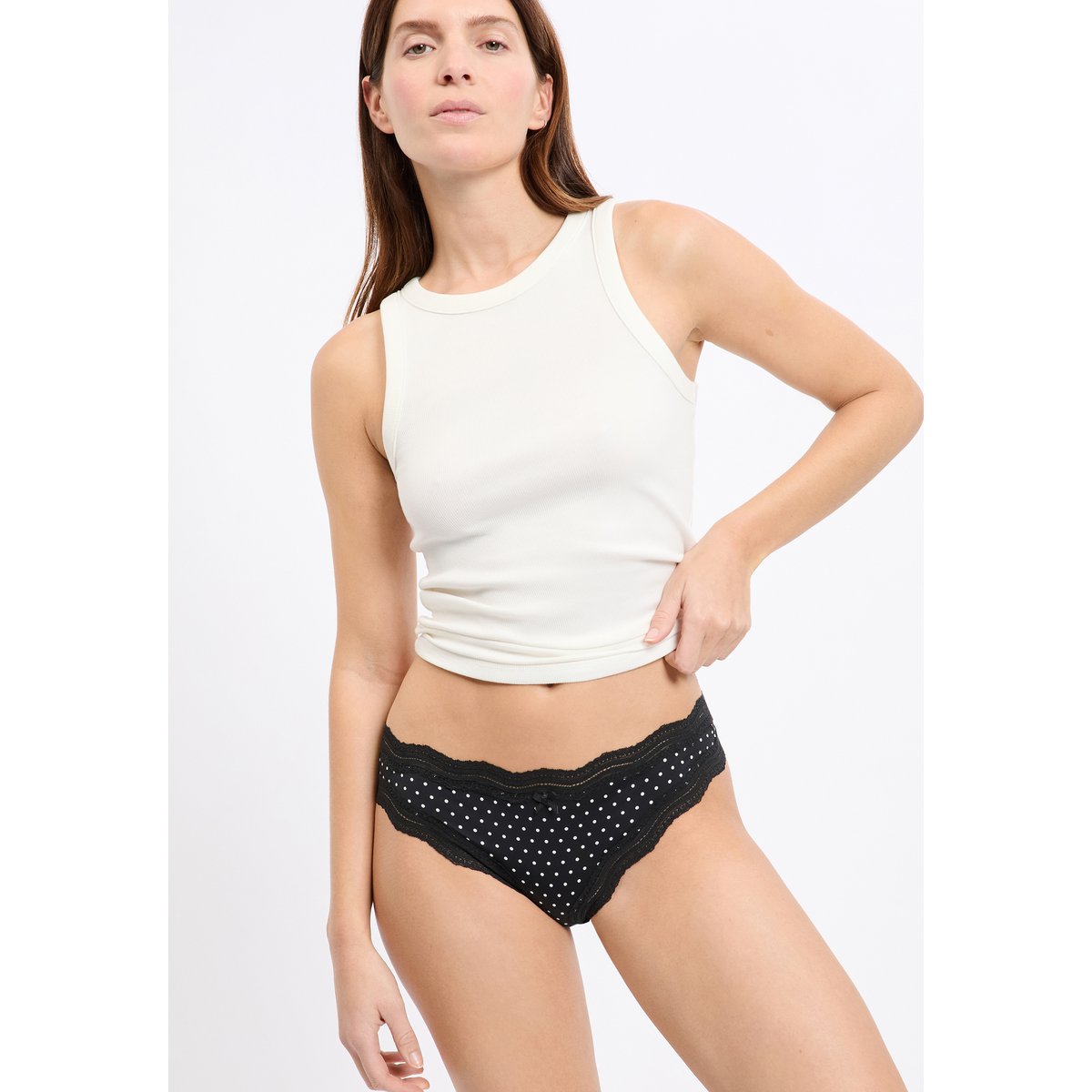 Tanga bords dentelle en microfibre SOUL PRINT imp fd noir, ETAM