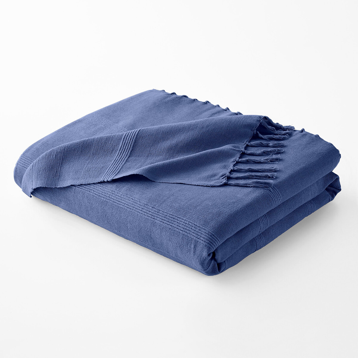 Plaid artisanal frangé coton, Nedo bleu orient, LA REDOUTE INTERIEURS