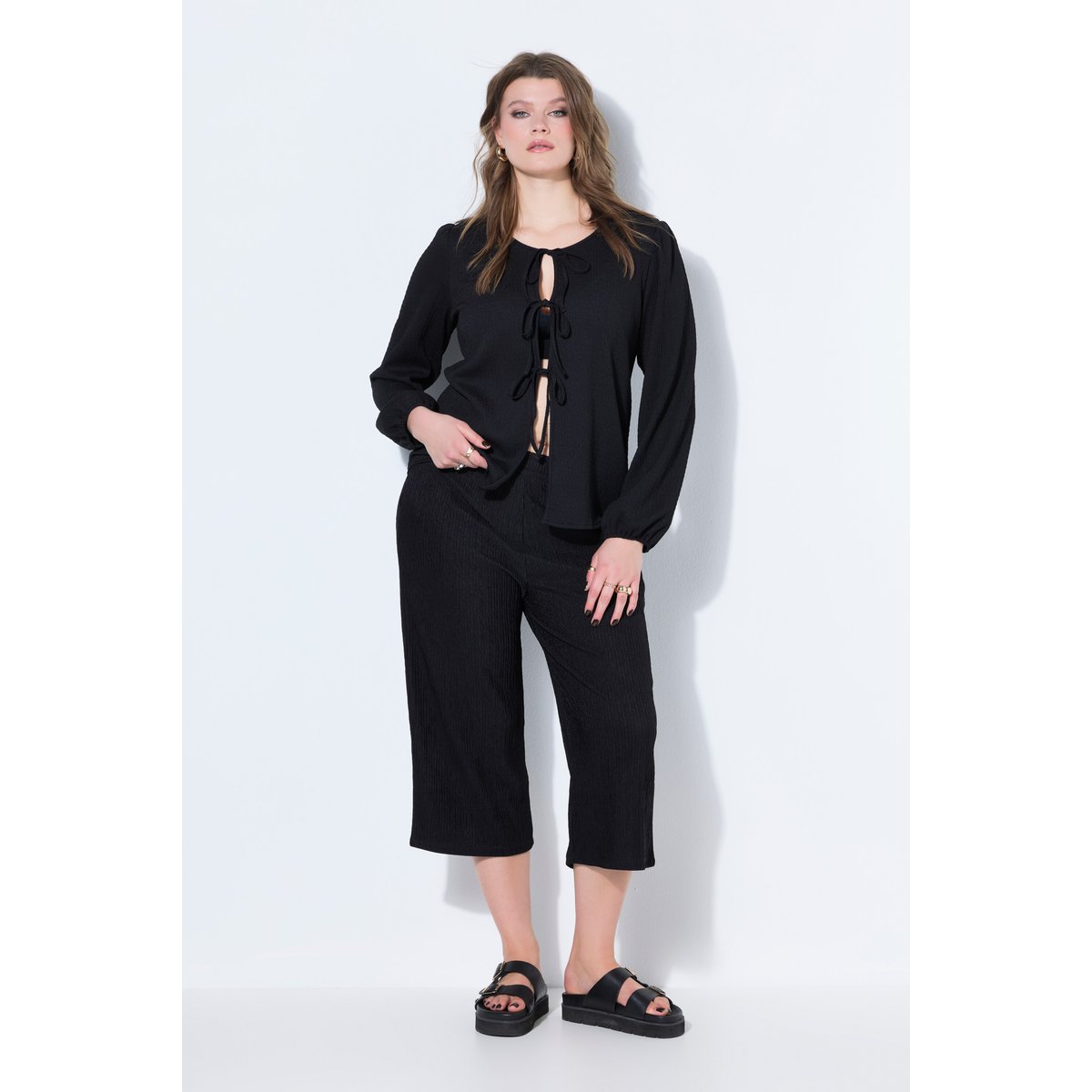 Jupe-culotte en jersey texturé, jambe large noir, STUDIO UNTOLD