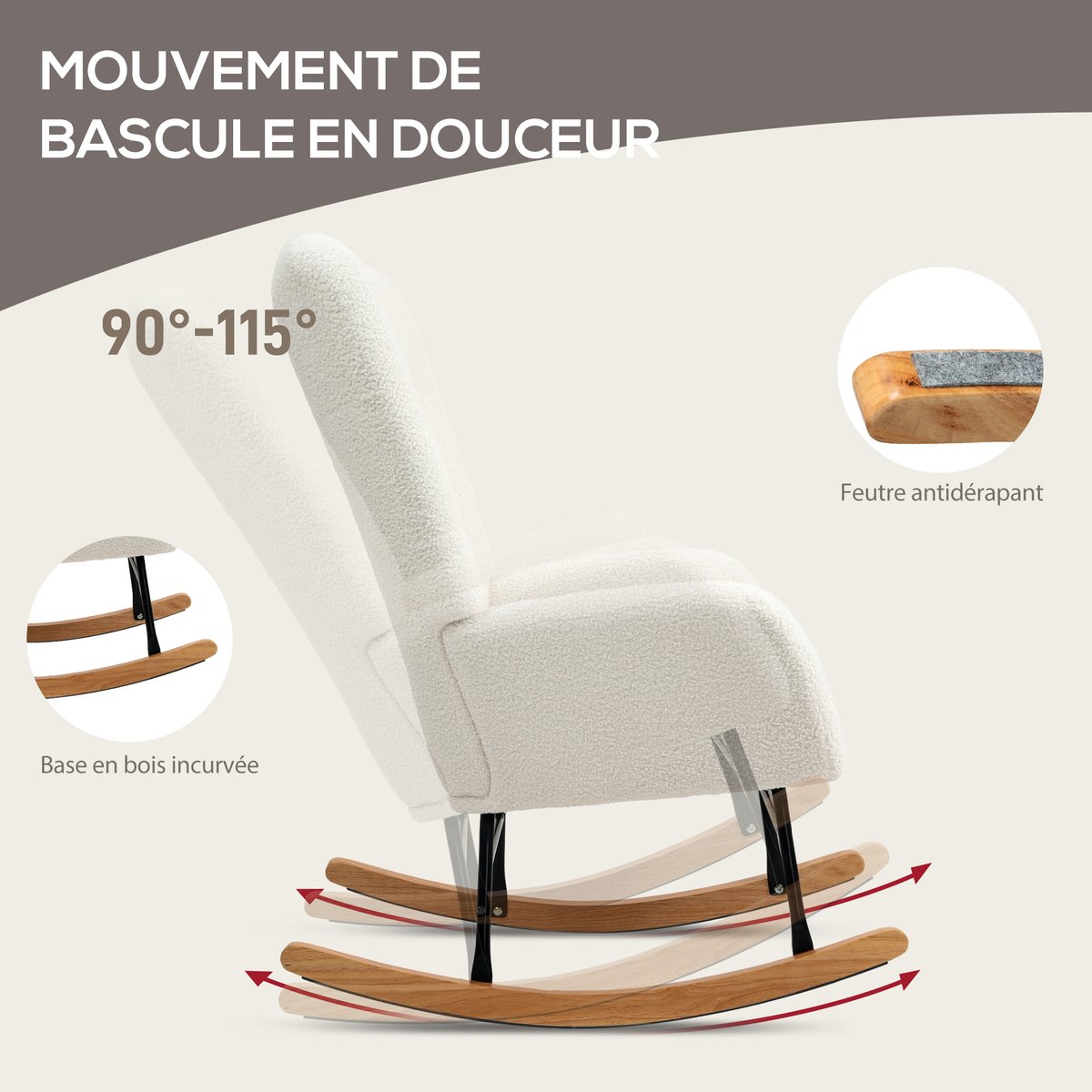 Fauteuil à bascule Laine bouclée Crème crème, HOMCOM