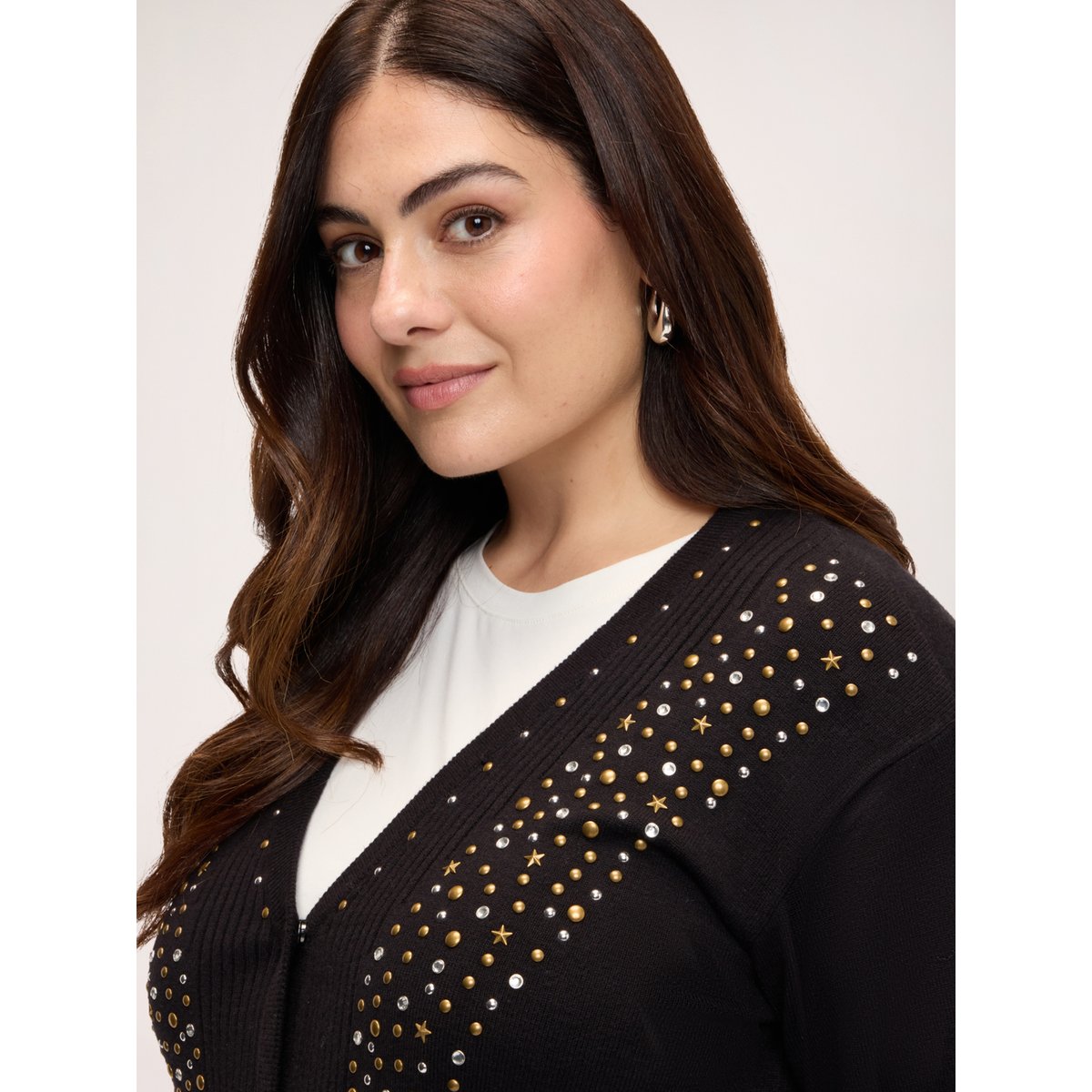 Cardigan col en V avec clous noir, FIORELLA RUBINO