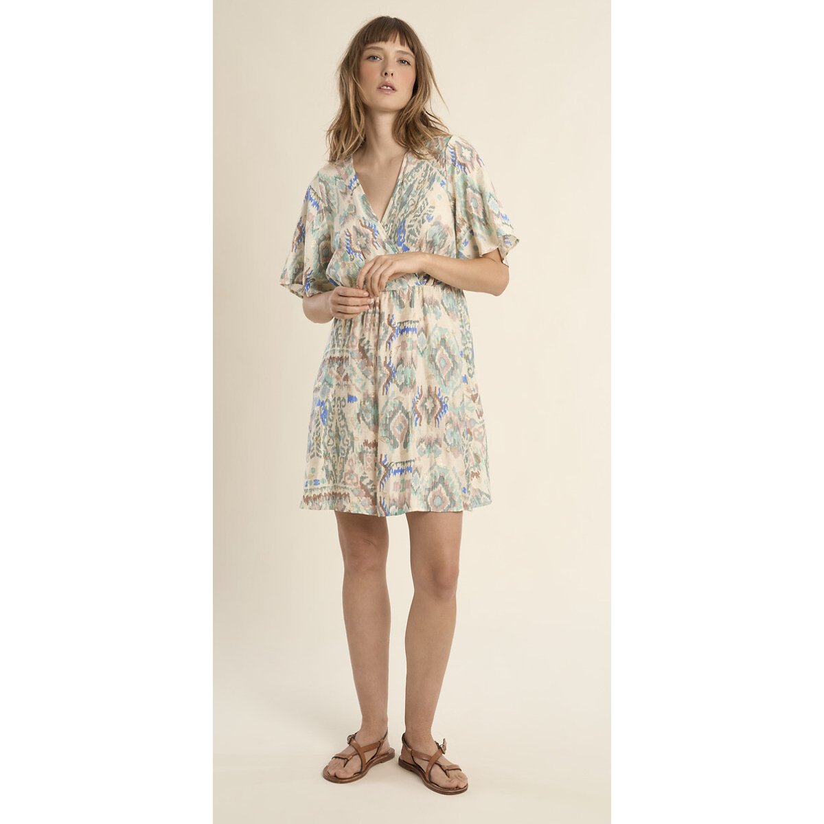 Robe courte imprimée manches courtes imprimé multicolore, MOLLY BRACKEN