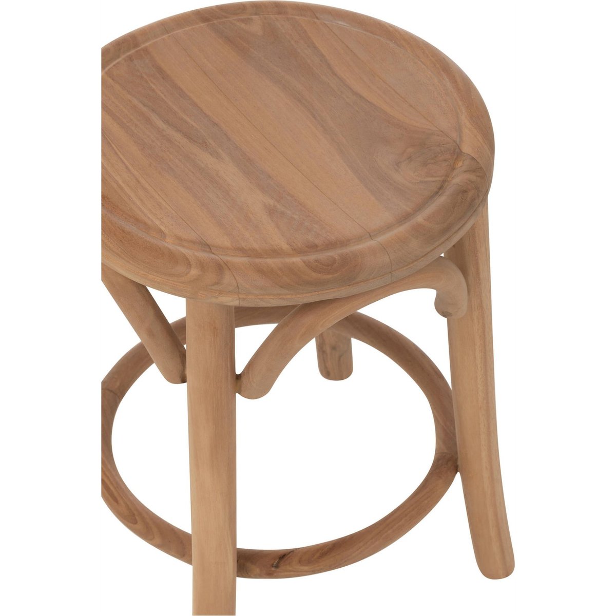 Tabouret rond en bois de teck teck naturel clair, RECOLLECTION