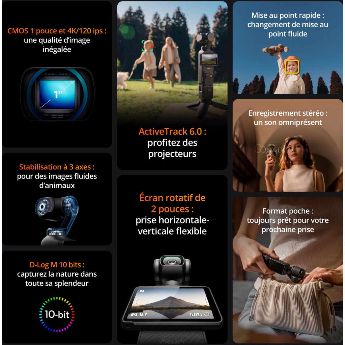 Caméra sport Osmo Pocket 3 Creator Combo couleur unique, DJI