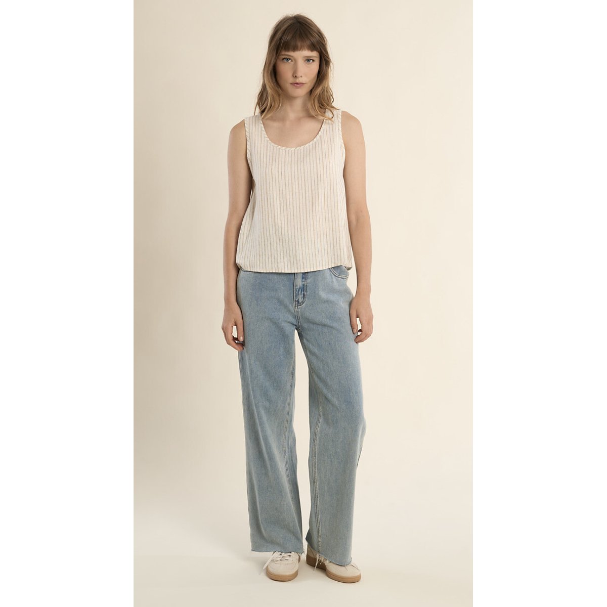 Blouse rayée sans manches ecru, MOLLY BRACKEN