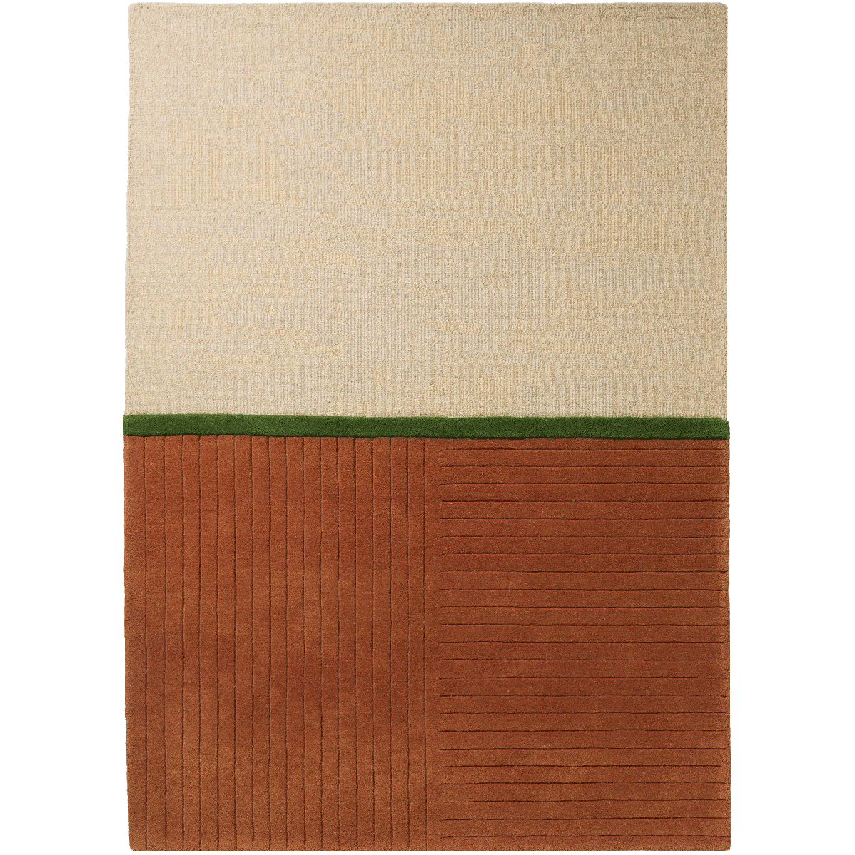 Tapis salon et chambre fait main en laine motif simple DECORIM orange, vert, UN AMOUR DE TAPIS