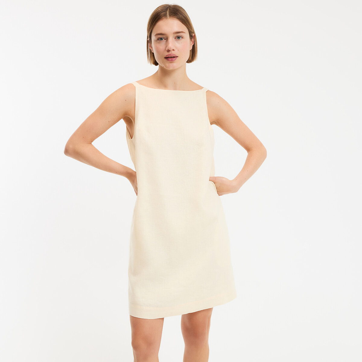 Robe droite en lin, courte, sans manches jaune, LA REDOUTE COLLECTIONS