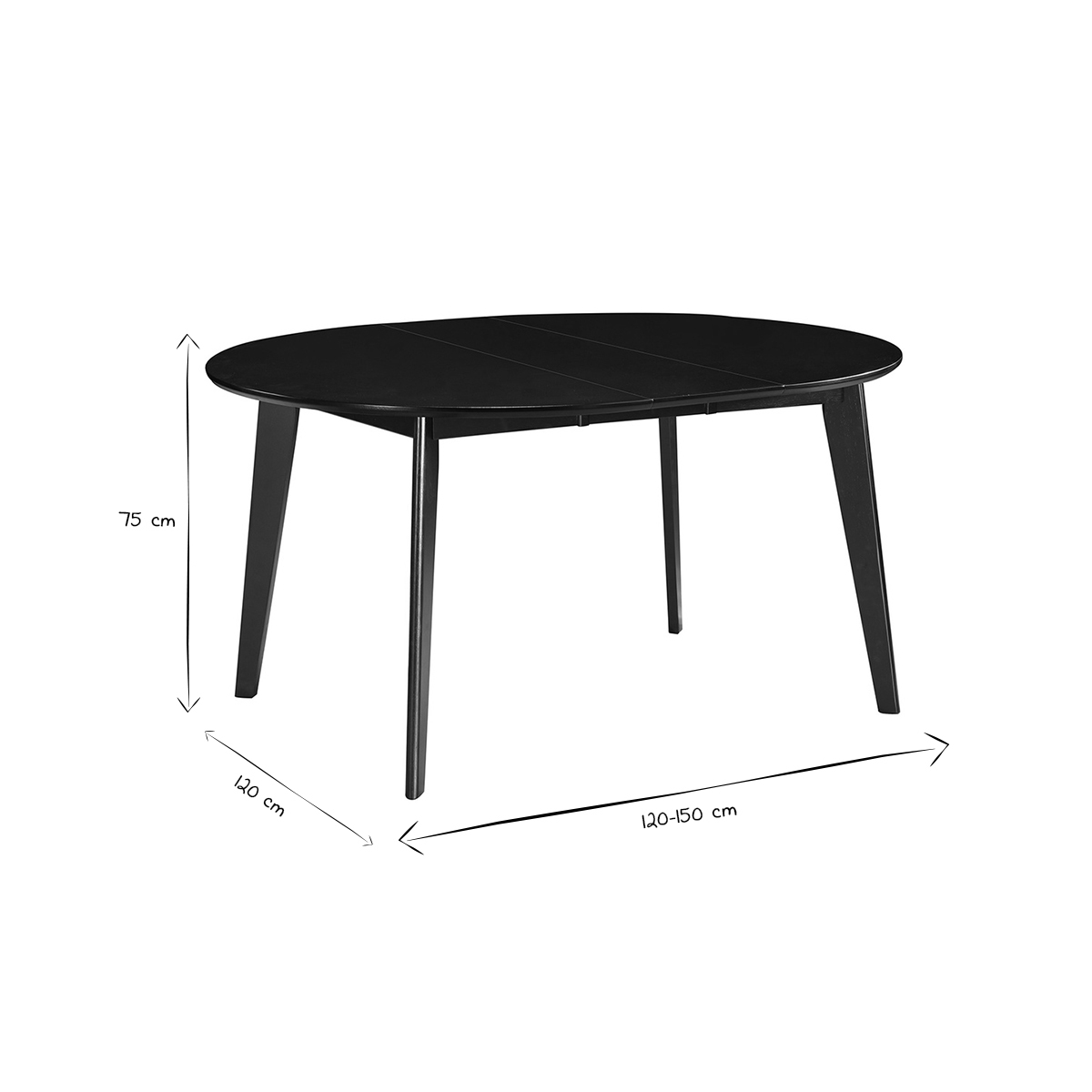 Table à manger ronde extensible finition noyer L120-150 cm LEENA noir, MILIBOO