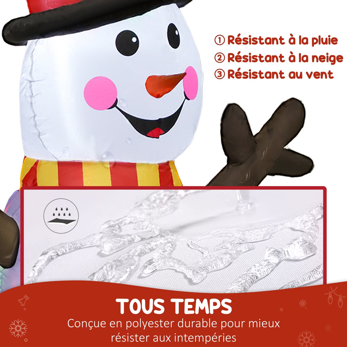 Bonhomme de neige gonflable Polyester Blanc blanc, OUTSUNNY