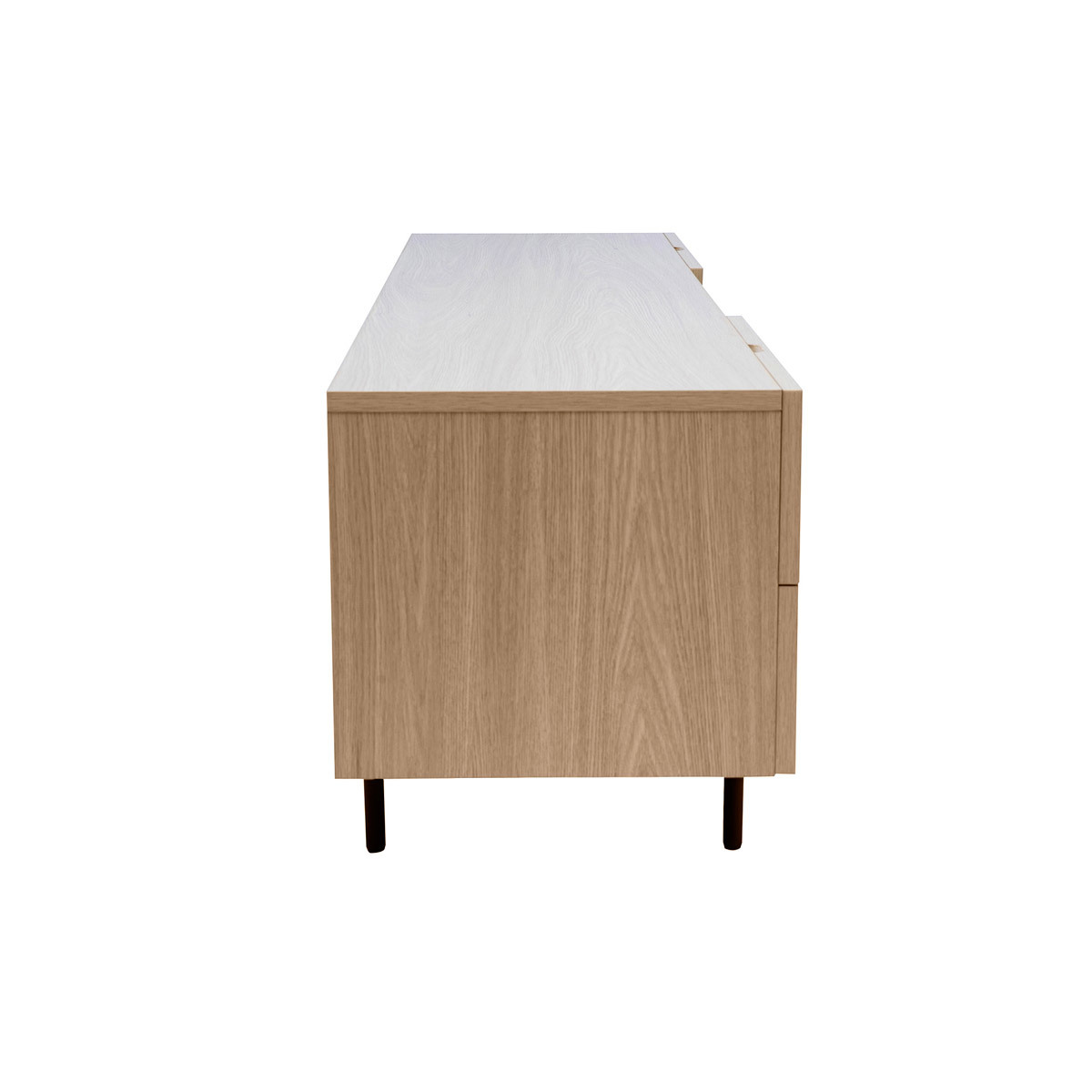 Meuble TV design avec rangements finition bois clair chêne et métal noir L180 cm ALASKA chêne clair, MILIBOO
