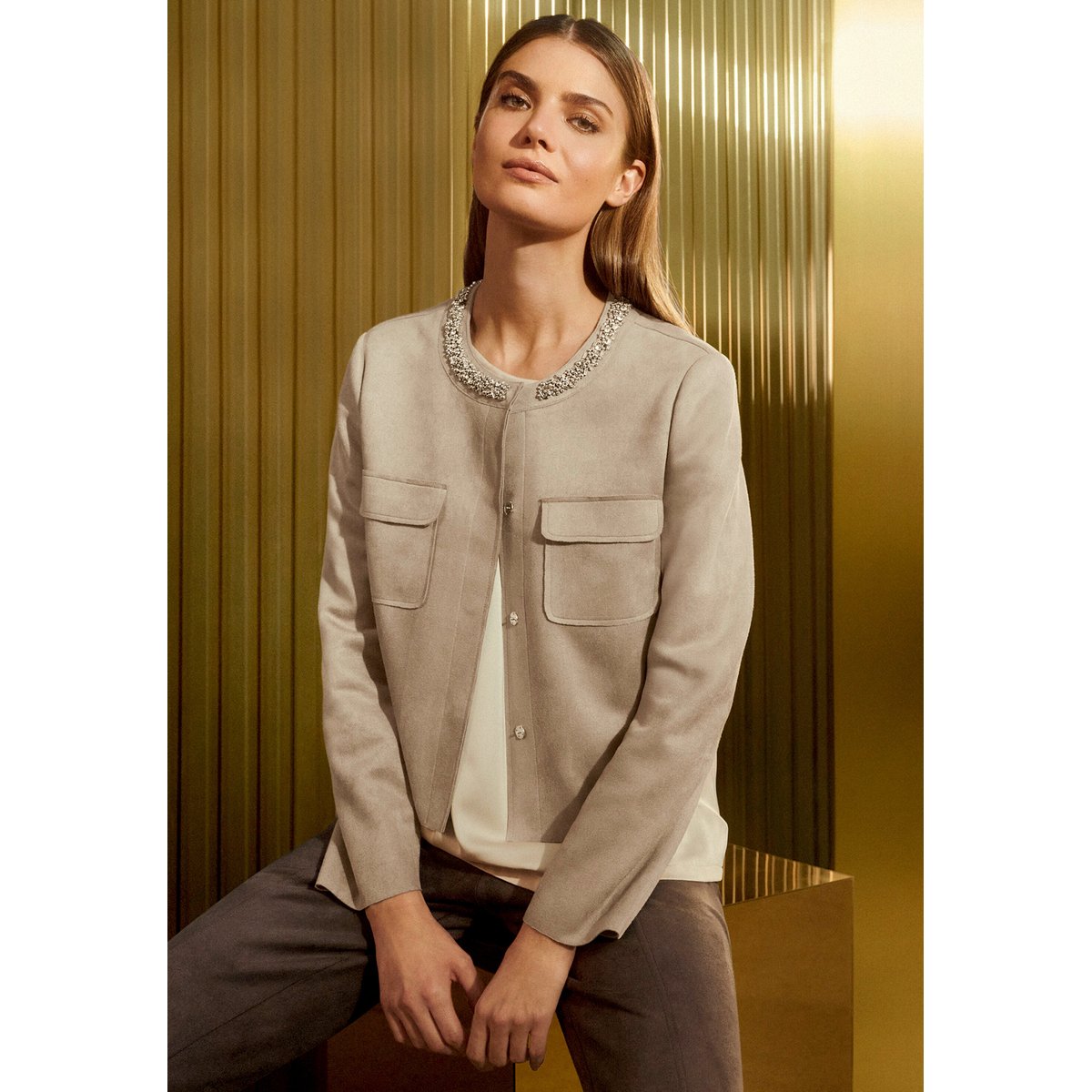 Veste blazer à poches plaquées taupe, BETTY BARCLAY