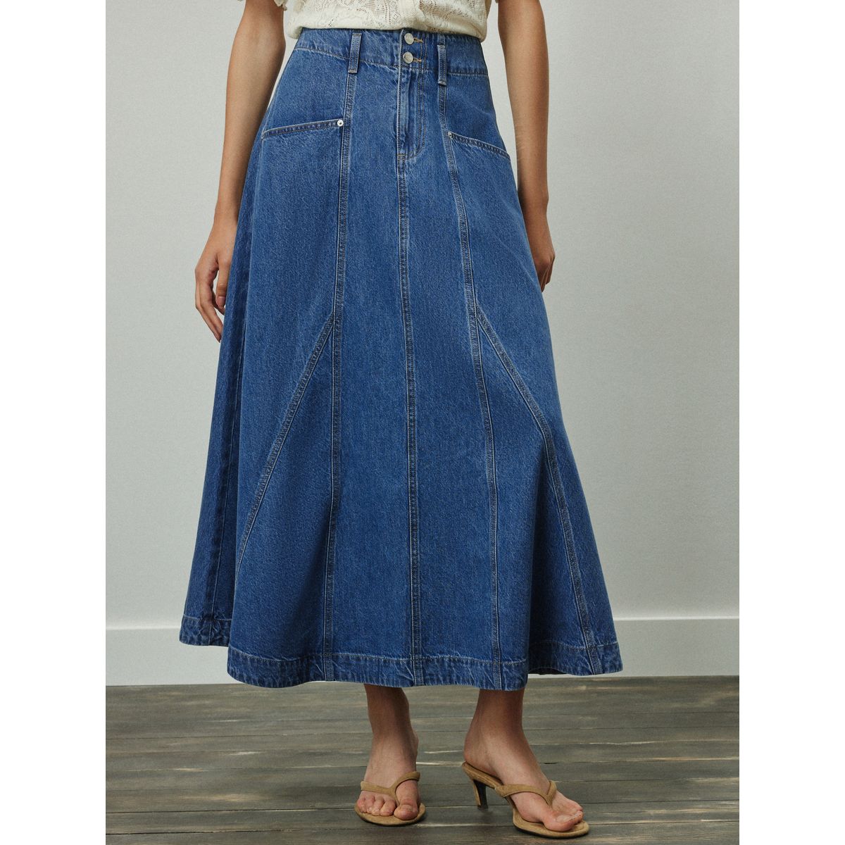 Jupe longue en jean bleu moyen, NEXT