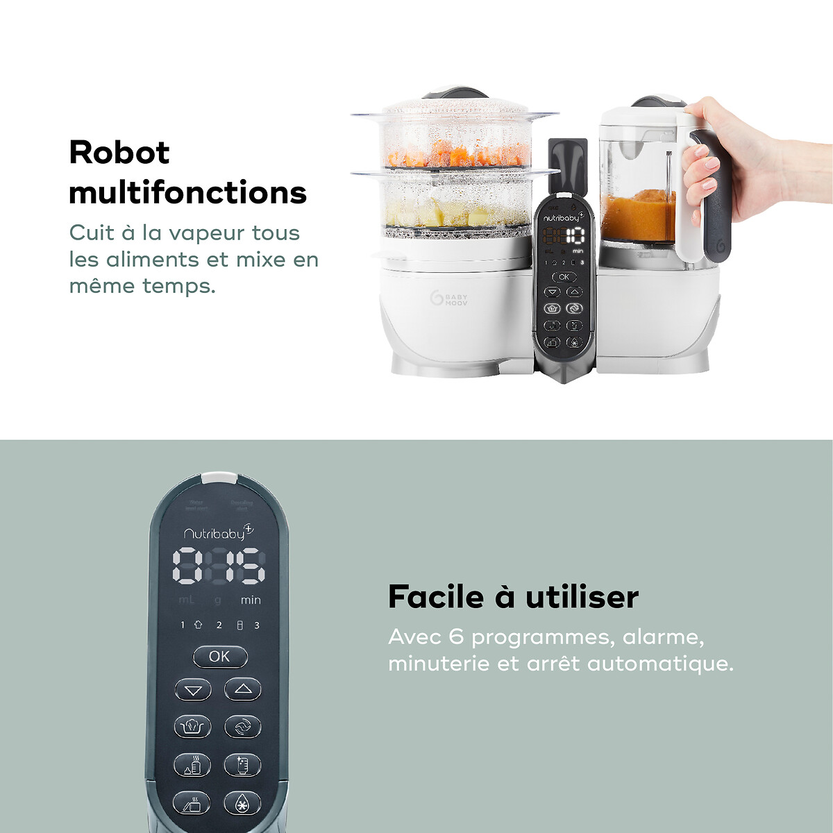 Keukenrobot nutribaby plus en thermobox in inox isy wit, BABYMOOV
