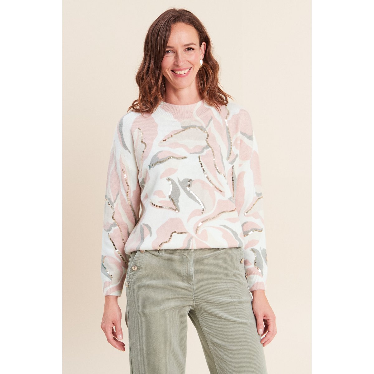 Pull col rond à sequins rose, BREAL