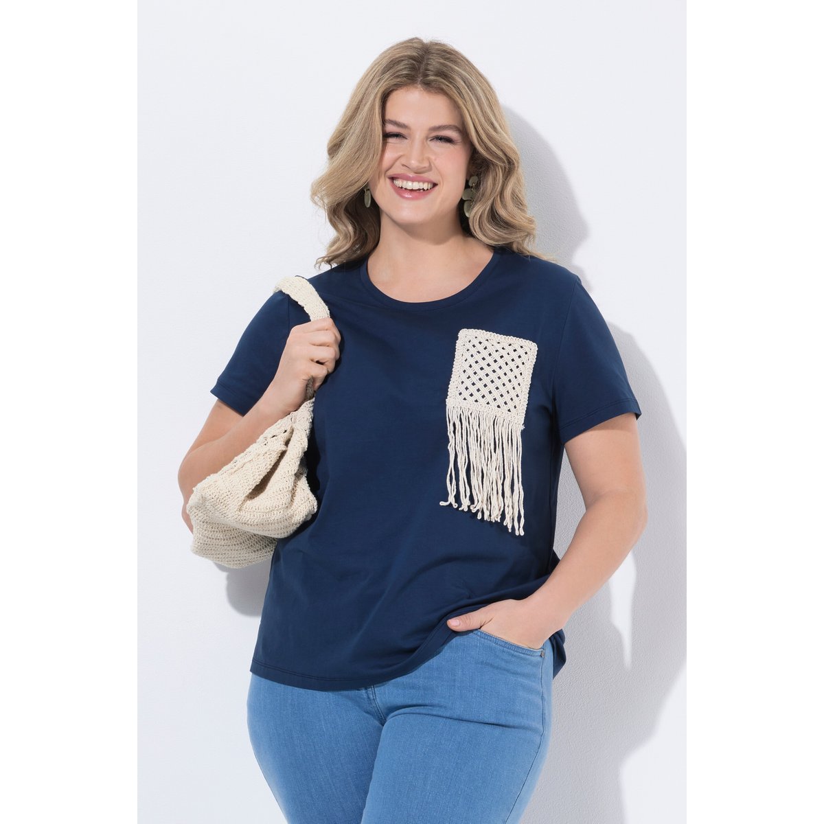 T-shirt en coton bio marine, ULLA POPKEN