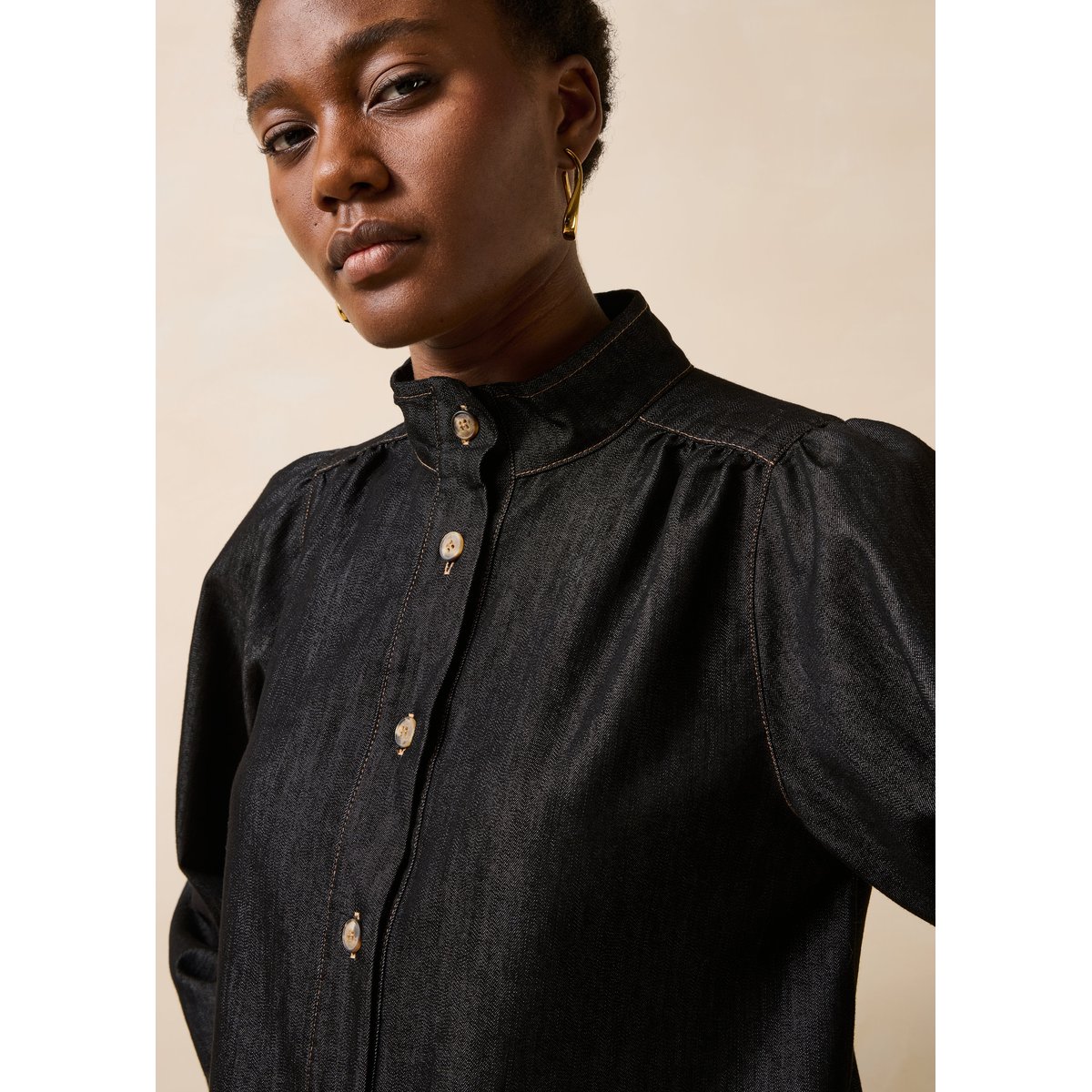 Chemise en denim manches longues noir, LA FEE MARABOUTEE