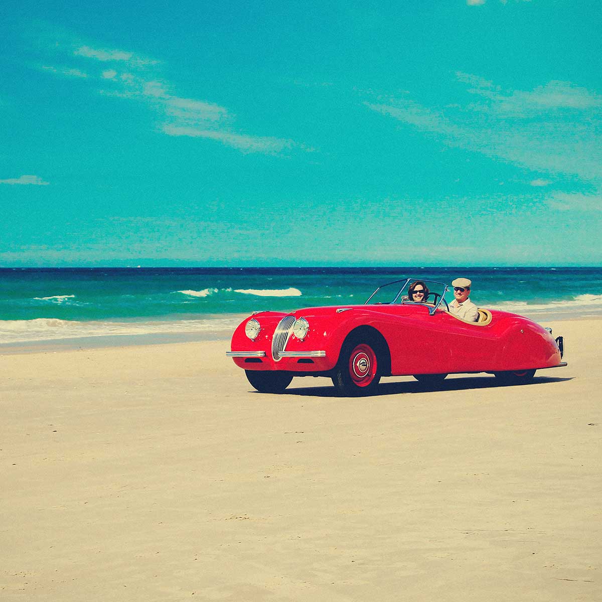 Poster red car affiche + cadre en bois - noir, HEXOA