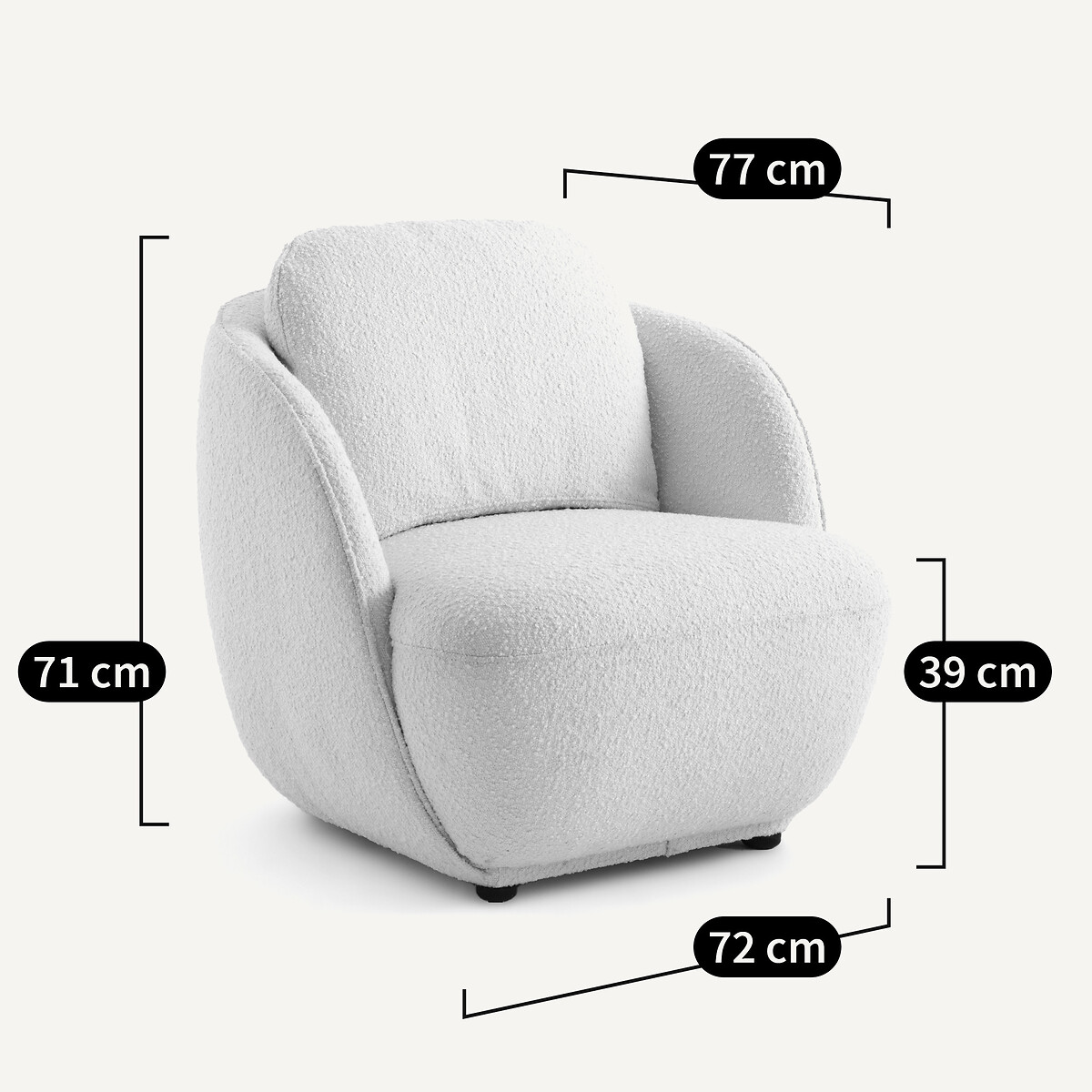 Fauteuil boule, en tissu bouclette, ALPINE ecru, AM.PM
