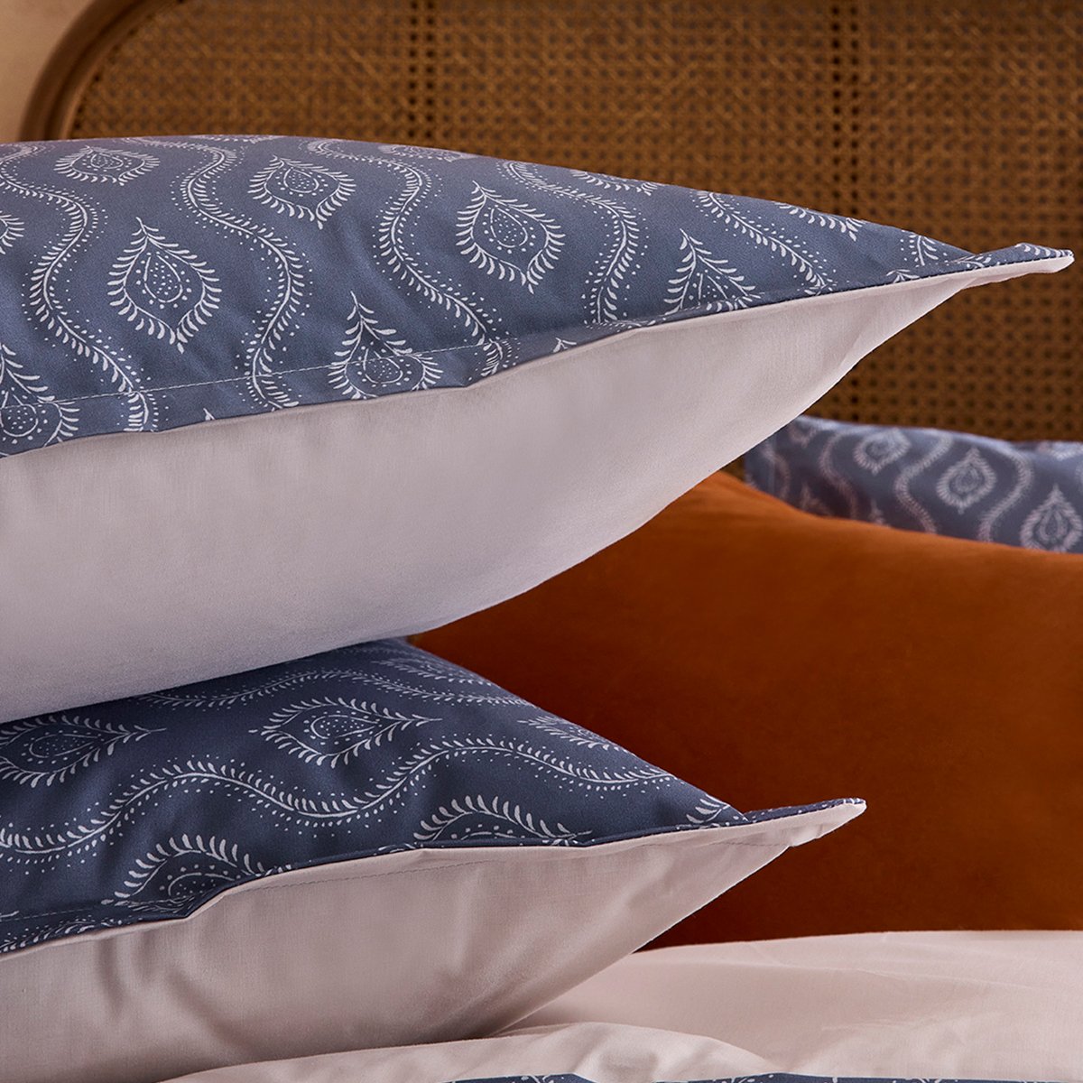 Taie d'oreiller imprimée en percale de coton, HAVELI bleu foncé, ESSIX