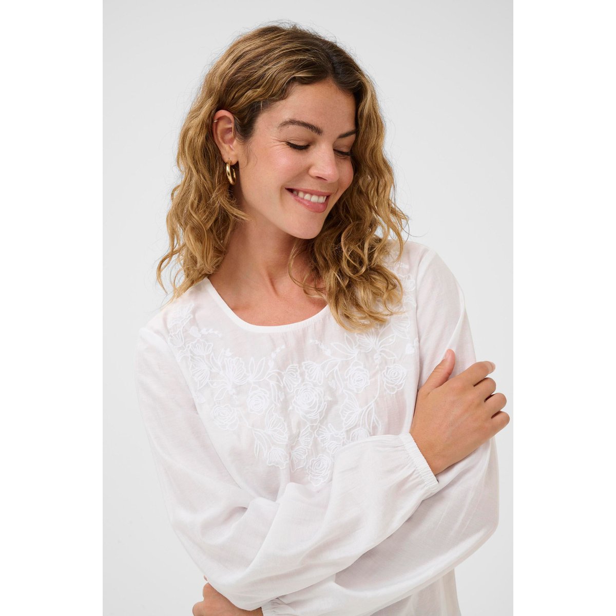 Blouse à manches longues blanc snow white, CREAM
