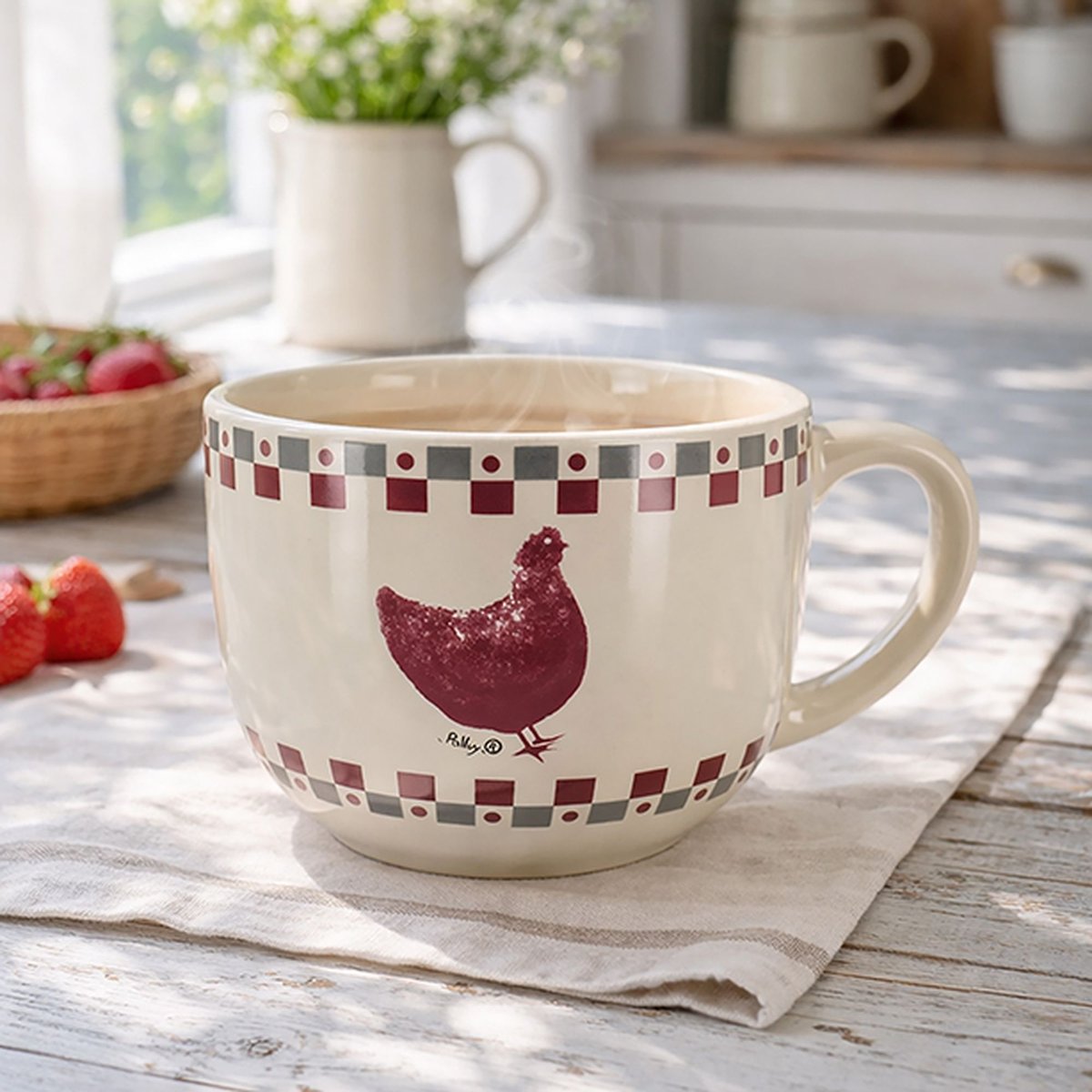 Lot de 6 tasses en grès 45cl, GALLINA gris-rouge, NOVASTYL