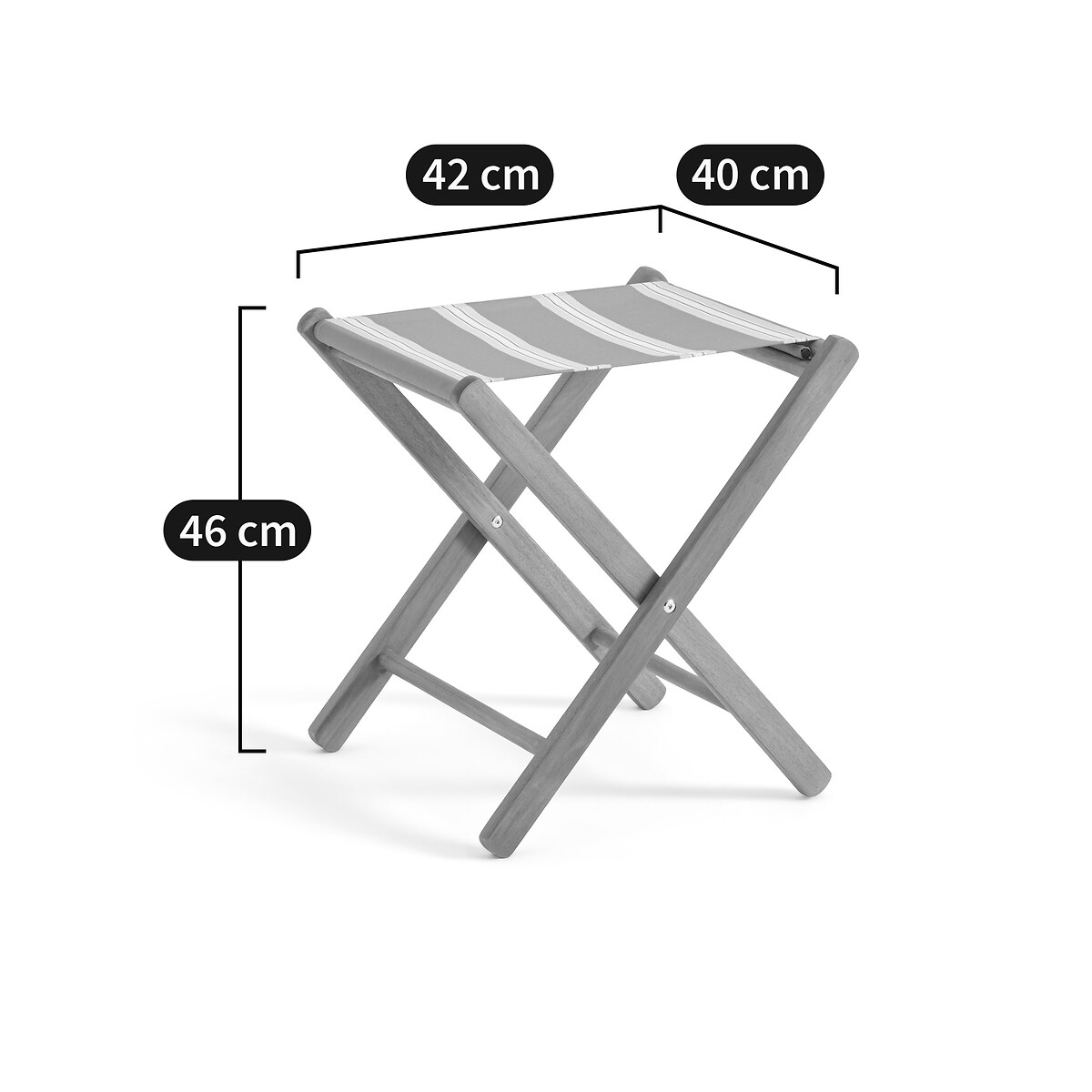 Taburete de productor, en acacia y lona, plegable, Veniza rayas verde, LA REDOUTE INTERIEURS