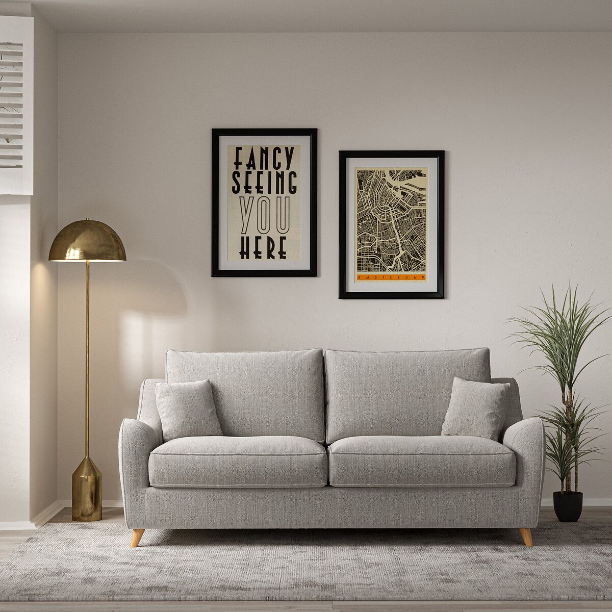 Amelia Tonal Basket Weave 3 Seater Sofa with Light Wood Legs zinc, ÉDITÉ