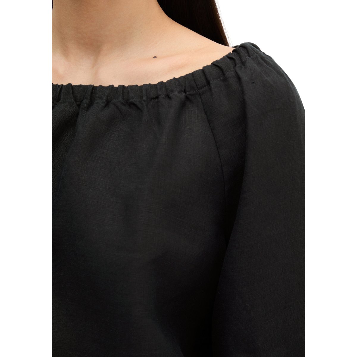 Blouse à col en lin regular avec encolure élastique noir, MARC O'POLO
