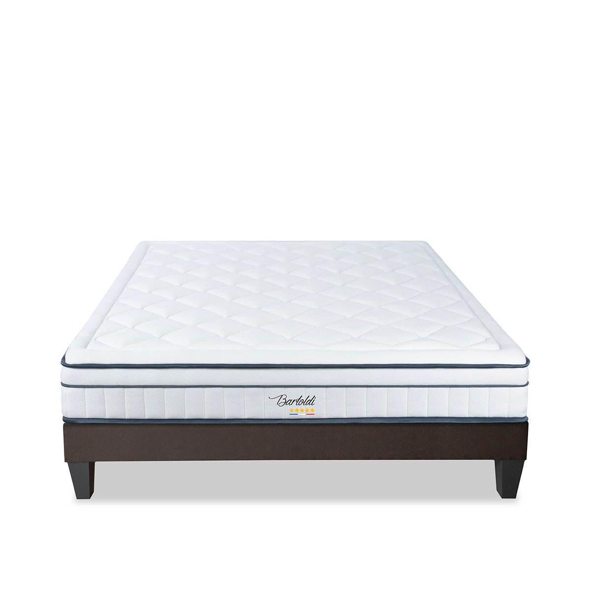 Ensemble Bartoldi 90x190 cm Matelas Ressorts ensachés + Sommier Bois blanc, BELLECOUR