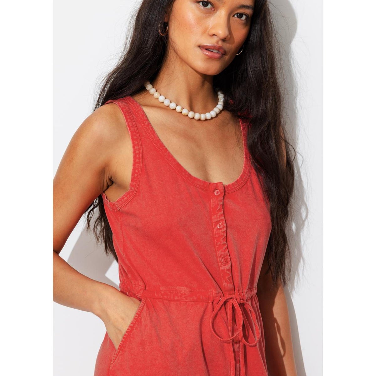 Robe-débardeur unie rouge, PROMOD