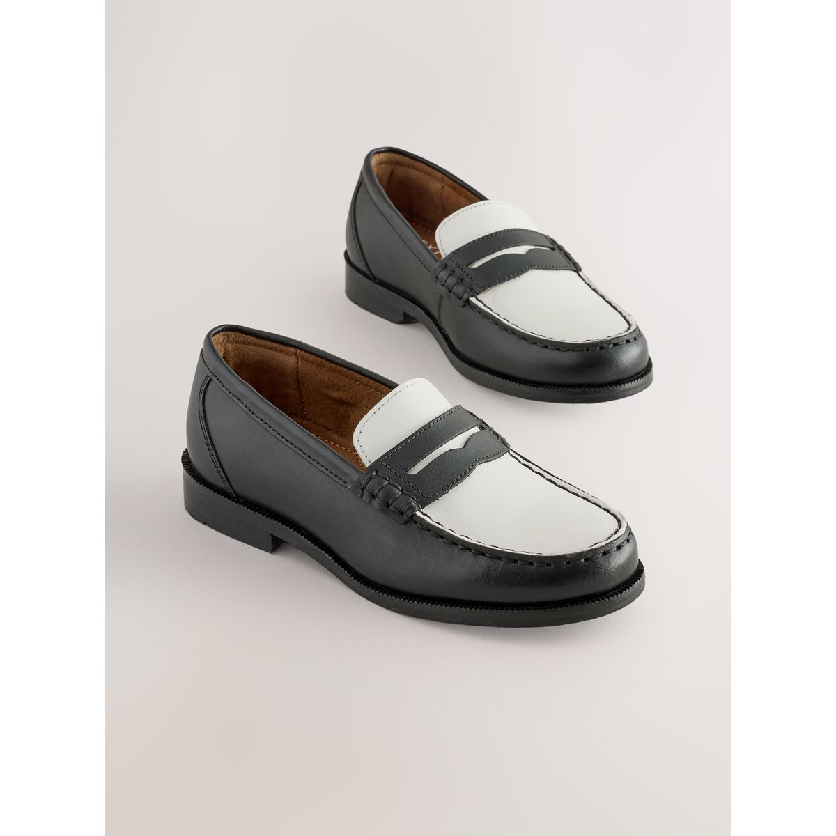 Mocassins habillés en cuir noir/blanc, NEXT