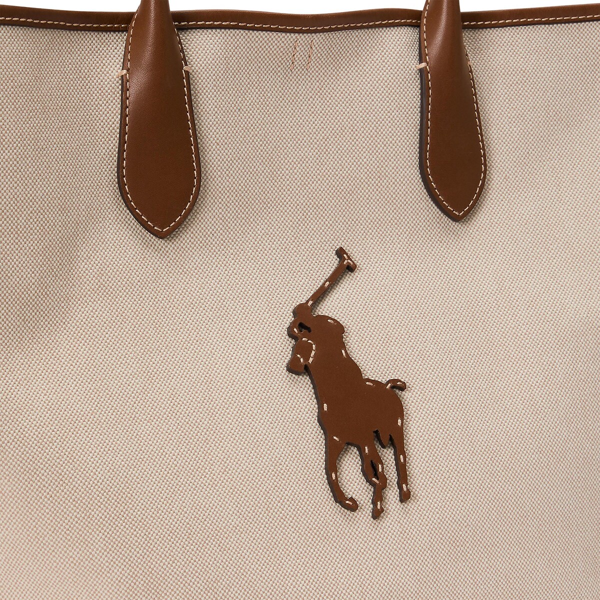 Sac cabas en toile et cuir avec logo naturel, POLO RALPH LAUREN