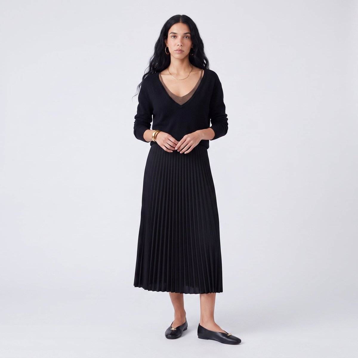 Jupe plisée midi avec taille élastique satinée CLEANE noir, ARTLOVE