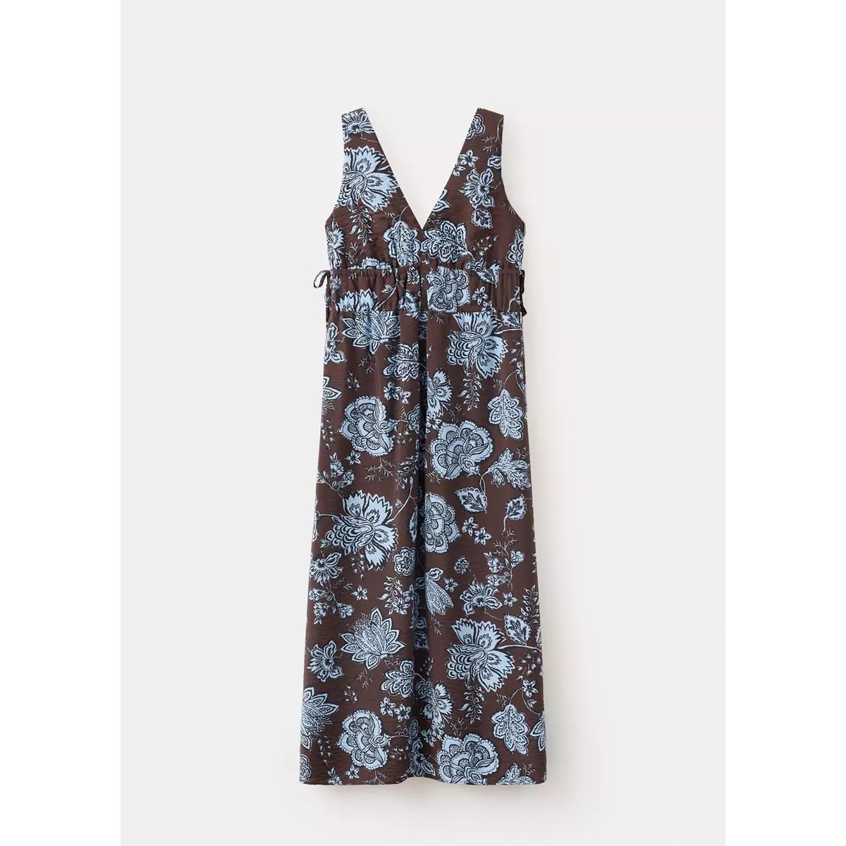 Robe florale détails froncés chocolat, MANGO