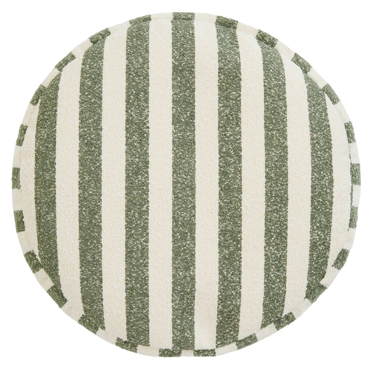 Pouf repose-pied rond en bouclette rayée Oeko-Tex® - MILANO vert olive, ICON