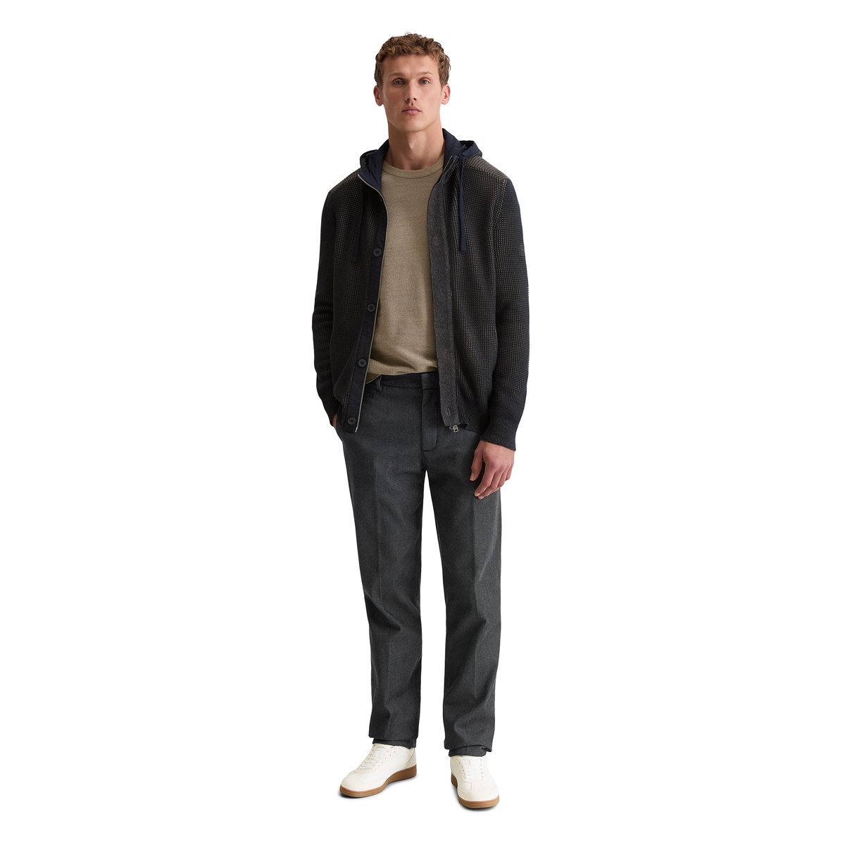 Cardigan à capuche regular en coton bio bleu foncé, MARC O'POLO
