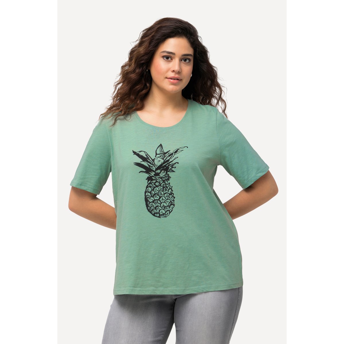 T-shirt à perles et motif ananas vert clair, ULLA POPKEN