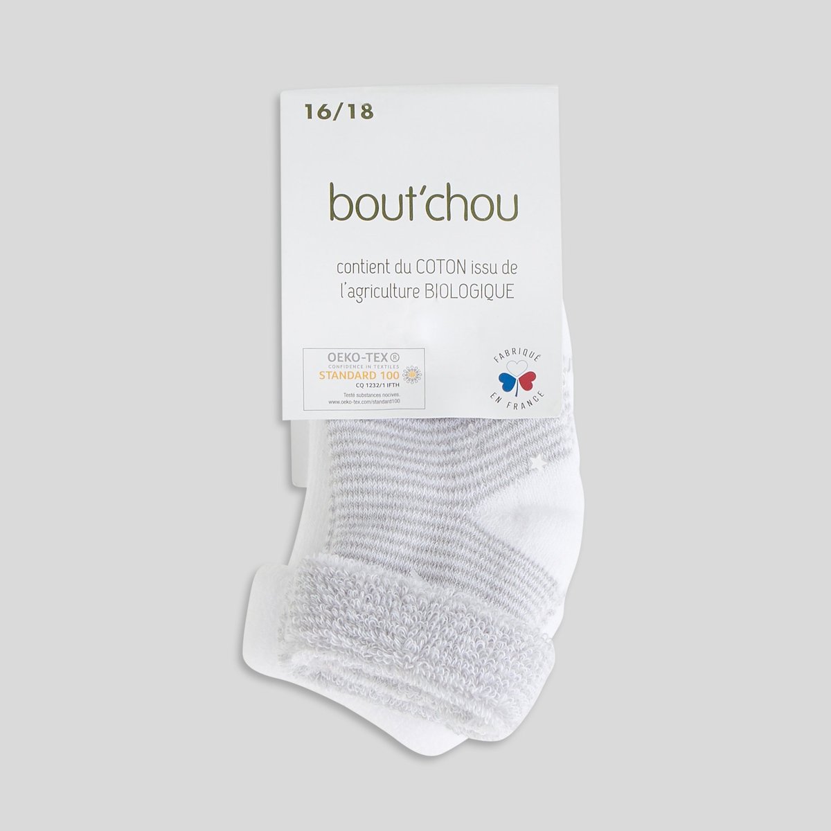 Lot de 2 paires de chaussettes en coton issu de l'agriculture biologique gris, BOUT'CHOU